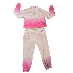 Peloton 2 Pc Set Lounge Cream Pink Ombre Sweat Pants Matching Pullover Medium